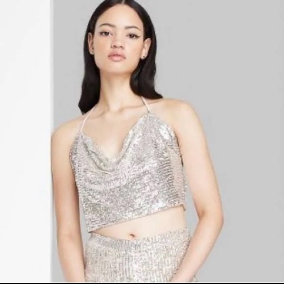 Wild Fable Women's Sequin Halter Crop Top Size XS - Picture 4 of 14